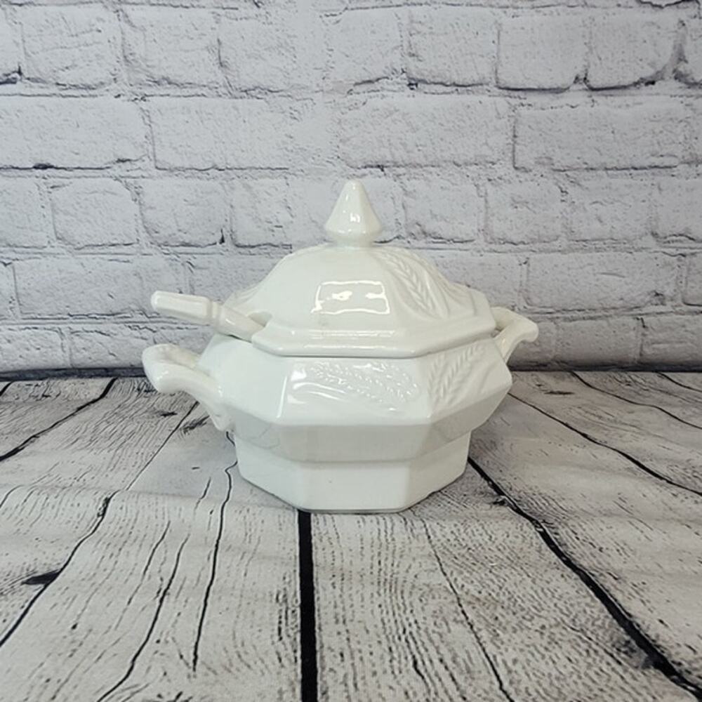 Vintage Soup Tureen With ladle California Pottery Offwhite